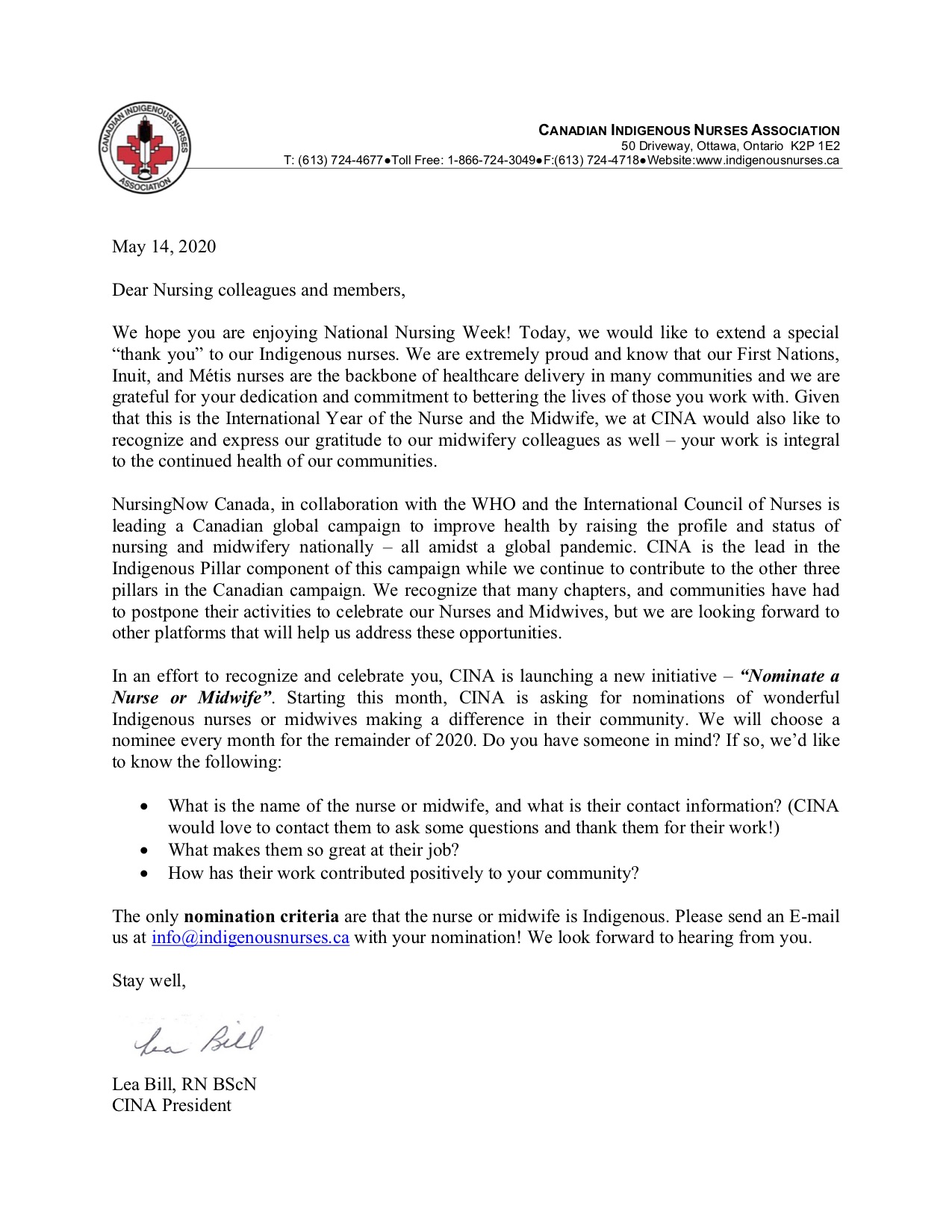 Letter from CINA's President